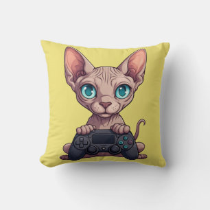 Almofada Gato Sphynx Segurando Controle de Jogo