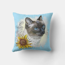 Gato tailandês engraçado desenhando mão com flores