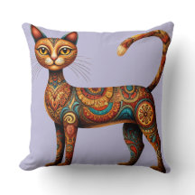 Gato Tribal Boho Fofo Arte Folclórica com Flores