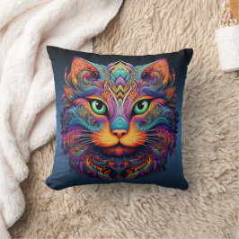 Almofada Gato Tribal Colorido - Boho Vibrante