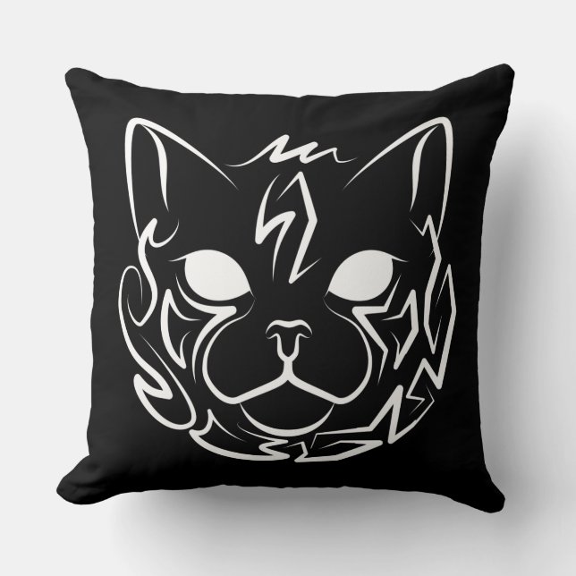Almofada Gato Tribal Negro e Branco (Frente)