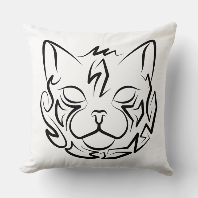 Almofada Gato Tribal Negro e Branco (Frente)
