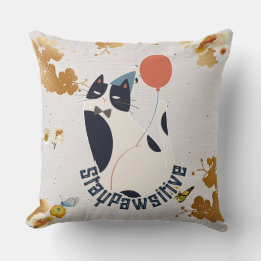 Almofada Gato Tuxedo Encantador Fique Pawsitivo Lançamento 