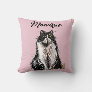Almofada Gato Tuxedo Gatos Fofos Preto Branco Rosa Pastel