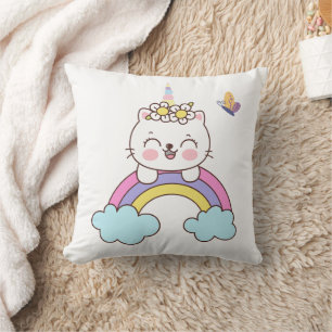 Almofada Gato unicórnio bonito no travesseiro decorativo ar