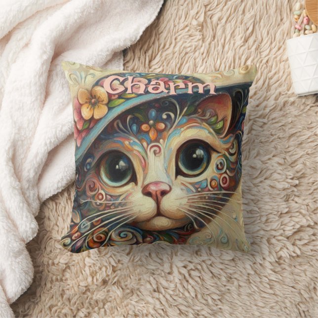 Almofada Gato Whimsical com chapéu Floral Personalizado (Cobertor)