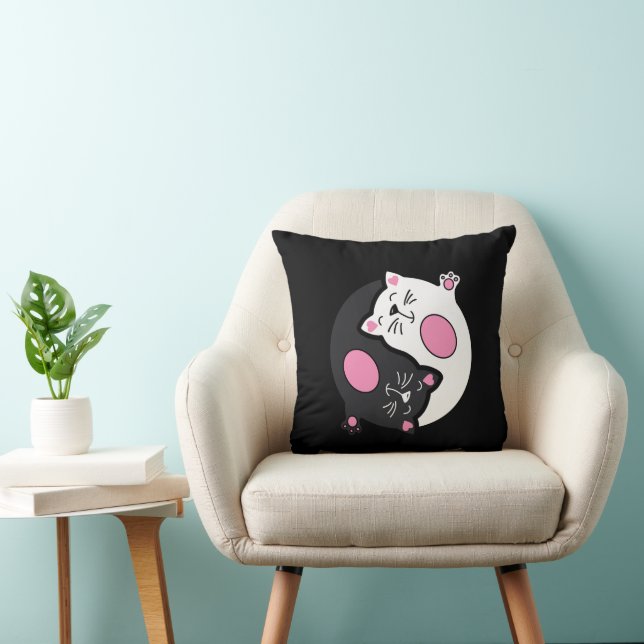 Almofada Gatos Adormecidos Yin Yang em Preto e Branco  (Cadeira)