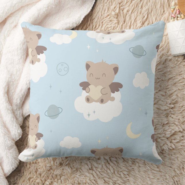 Almofada Gatos Anjos Kawaii em Nuvens Padrão (Cobertor)