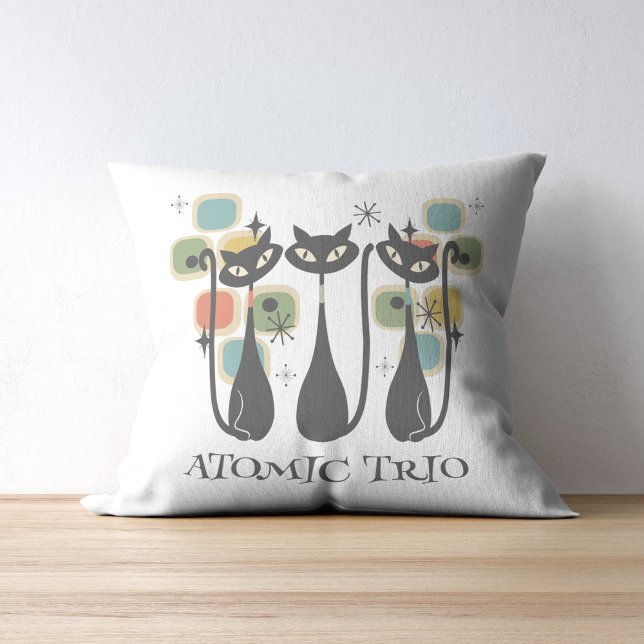 Almofada Gatos Atômicos Pretos do Meio século Retroativo MC (Retro Mid Century Black Atomic Cats MCM Throw Pillow)