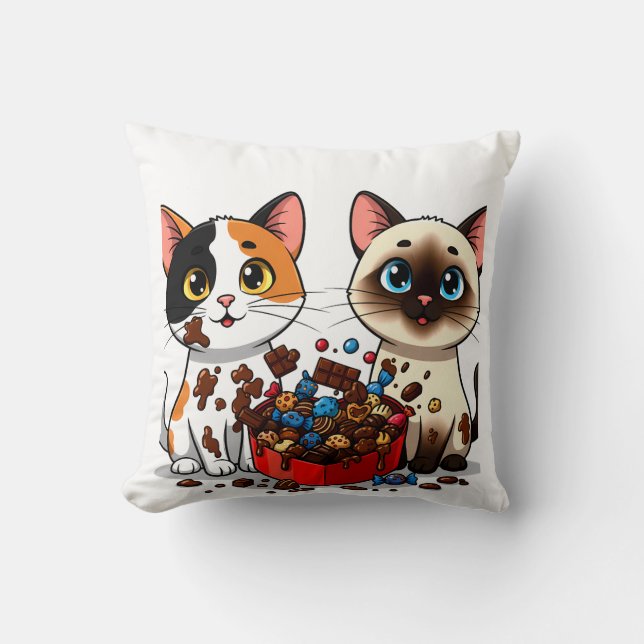 Almofada Gatos Bagunçados de Chocolate (Frente)