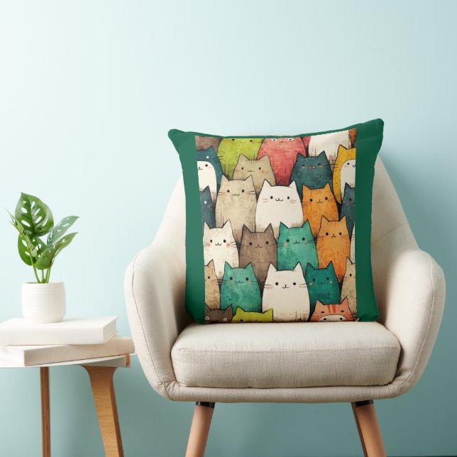 Almofada Gatos de Cartoon em Cores Vibrantes (Cadeira)