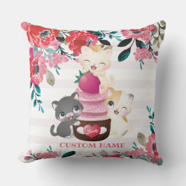 Almofada Gatos de Desenho Animado Floral Caprichoso Cupcake