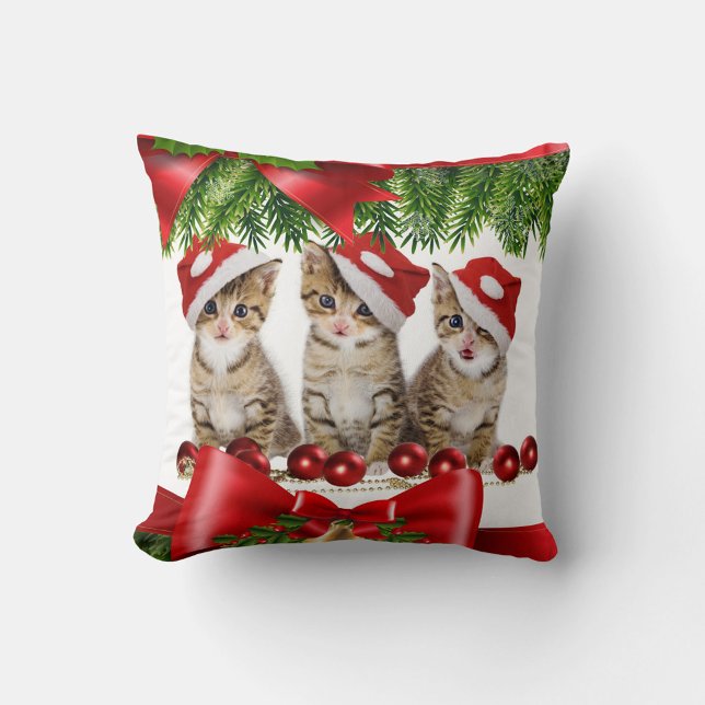 Almofada Gatos de Natal (Red Hats Cute Kittens Christmas Throw Pillow )