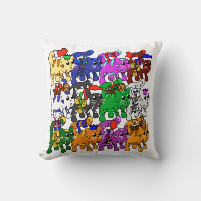 Almofada Gatos de Natal Festivos Jolly Meowy (Frente)