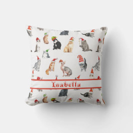 Almofada Gatos de Natal Personalizados e Felizes com Chapéu