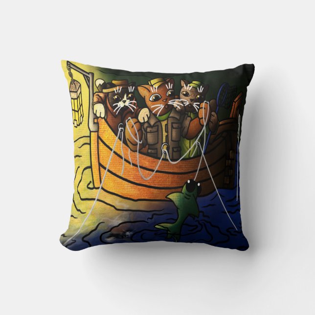 Almofada Gatos De Pesca Noturna (Frente)