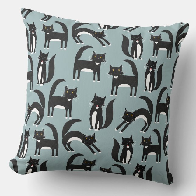 Almofada Gatos de Tuxedo Preto e Branco (Black and white tuxedo cat pattern throw pillow )