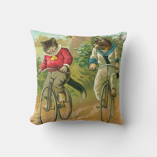Almofada Gatos do vintage na bicicleta (Frente)