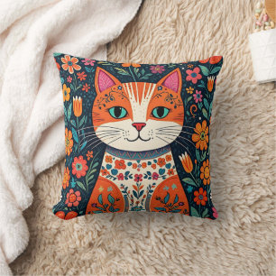 Almofada Gatos e Flores de Arte Folical Whimsical