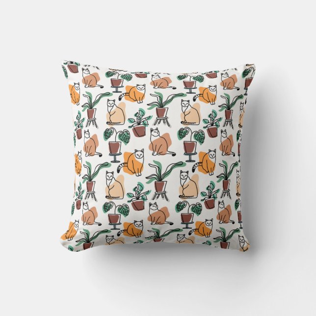 Almofada Gatos e flores para desenho de linhagens (Frente)