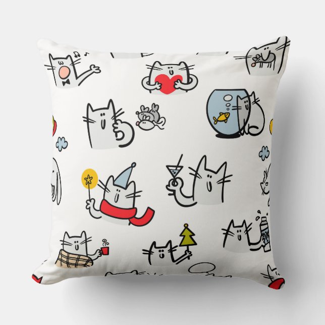 Almofada Gatos engraçados, leite e magia. (Frente)