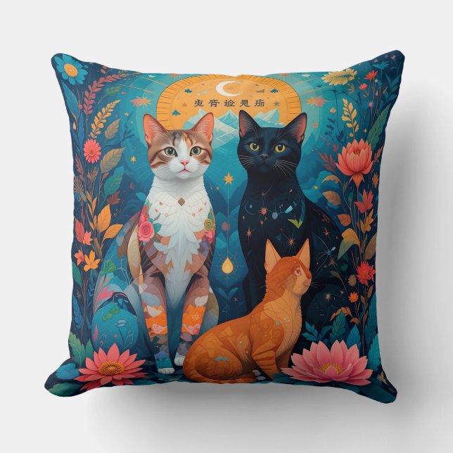 Almofada Gatos Estilizados Cena Geométrica Abstrata 🐱 (Frente)
