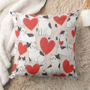 Almofada Gatos Kawaii Cor-de-Rosa Doce e Padrão de Corações