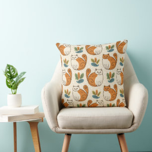 Almofada Gatos laranja e branco estilo de arte ingênuo