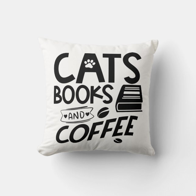 Almofada Gatos Livros Café Coffee Bookworm Lendo Gato Bonit (Frente)