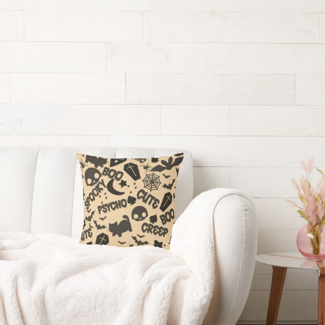 Almofada Gatos Moons Bats Skulls Amarelo Halloween (Sofá)