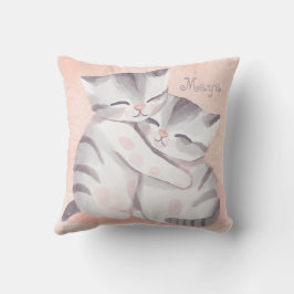 Almofada Gatos Pintados Pastel Rosa E Cinza Aquarela