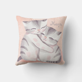 Almofada Gatos Pintados Pastel Rosa E Cinza Aquarela
