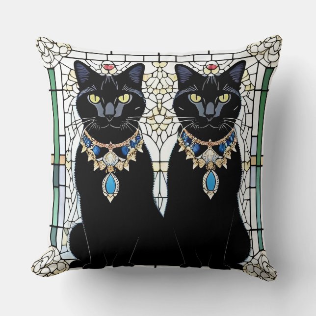 Almofada Gatos Pretos Elegantes com Joias (Frente)