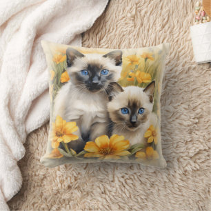 Almofada Gatos Siameses com Flores Amarelas
