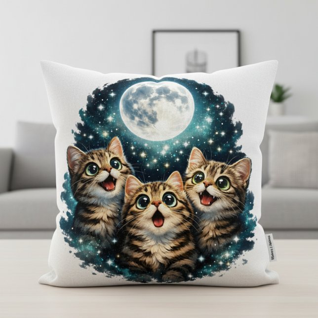 Almofada Gatos Xadrez Caprichosos Lua e Estrelas Decorativo (Criador carregado)
