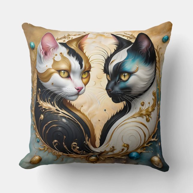 Almofada Gatos Yin-Yang com Elementos Cósmicos Mágicos (Frente)