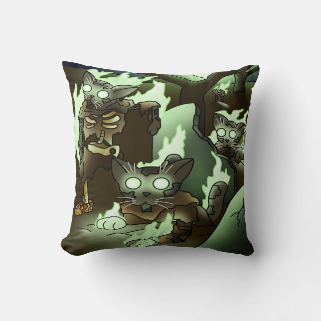 Almofada Gatos Zombie do Halloween (Frente)