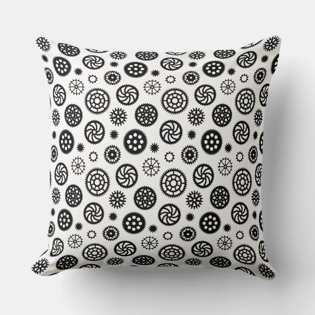 Almofada Gears Pattern 070819 - Black on White (Padrão de e (Frente)
