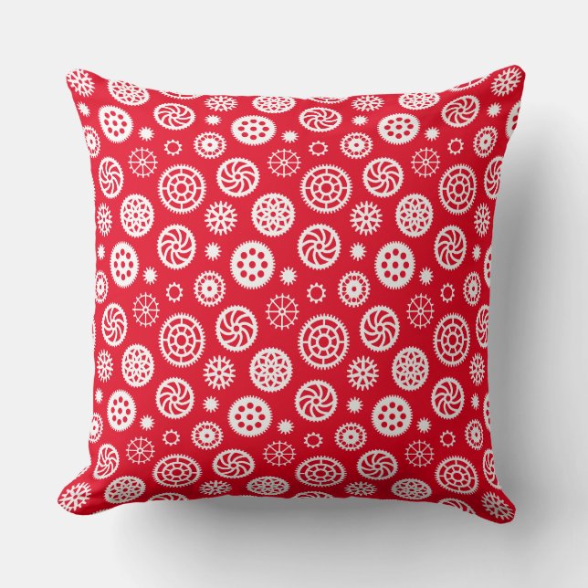 Almofada Gears Pattern 070819 - White on Red (Padrão de eng (Frente)
