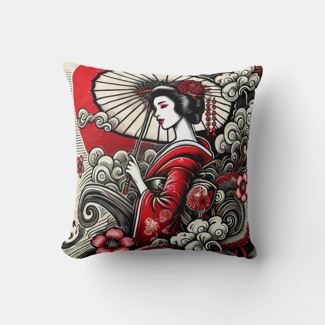 Almofada Geisha Art Travesseiro decorativo - Elegância Japo (Frente)