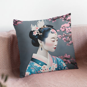 Almofada Geisha Japonesa Num Jardim De Flor De Cereja