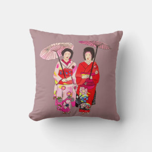 Almofada Geisha moderno japonês com quimono rosa e obi