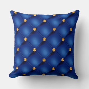 Almofada Gelado Elegante Tufado Dourado Diamond Royal Blue