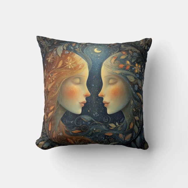 Almofada Gêmeos Zodiacais Astronomia Celestial Aniversário (Frente)