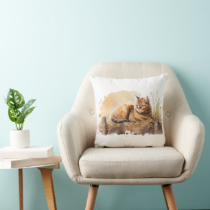 Almofada Gengibre de Aquarela Ginger Cat On Hay