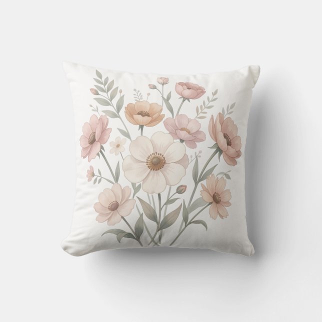 Almofada Gentle Anemone Bouquet Watercolor Softness (Frente)