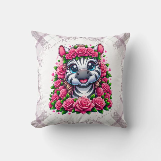 Almofada Gentle Zebra em Rosa Wreath (Frente)
