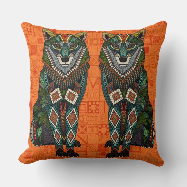 Almofada geo da laranja do lobo (Frente)