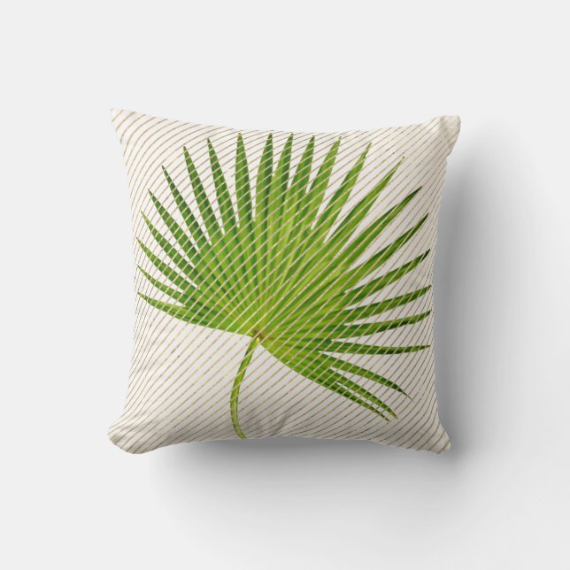 Almofada Geometria do Ouro Verde Tropical Folha branca (Frente)