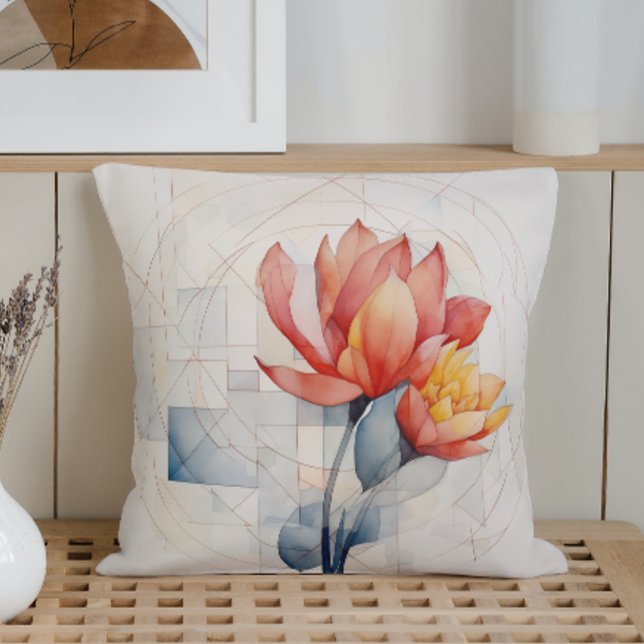 Almofada Geometria Floral de Aquarela (Criador carregado)